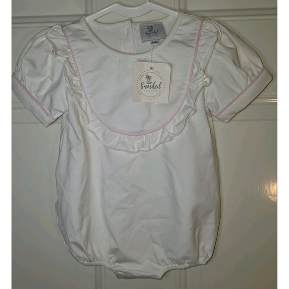 smocked polkadot Other - NWT Smocked Polkadot Bubble Romper Girl's Size 24 Mo Ready For Personalization
